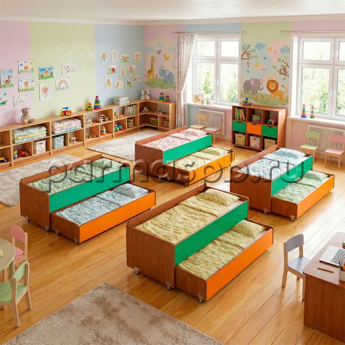 Кровать детская двухъярусная выдвижная с бортиками