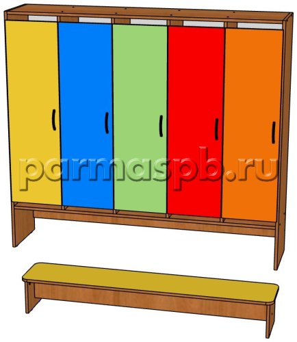 Шкаф в раздевалку на цоколе 5-секц. с банкеткой