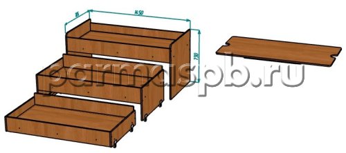 Кровать трехъярусная выкатная с крышкой