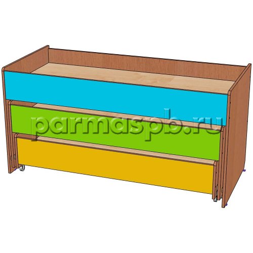 Кровать трехъярусная выкатная с бортиком