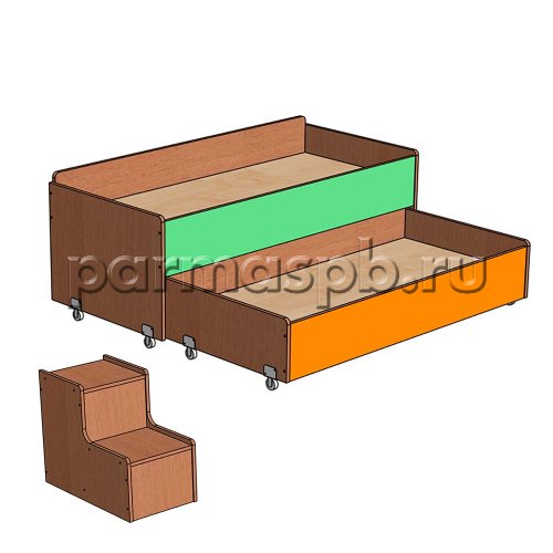 Кровать детская двухъярусная с отдельными ступеньками