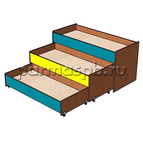 Кровать трехъярусная выкатная с бортиком