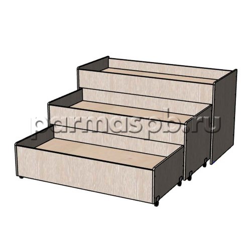 Кровать трехъярусная выкатная с бортиком