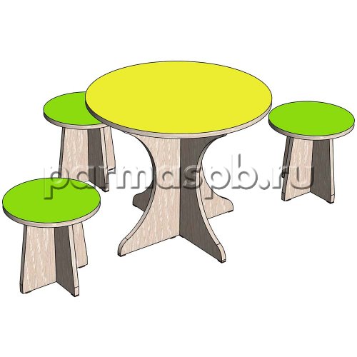 Детский круглый стол и табуреты ЛДСП